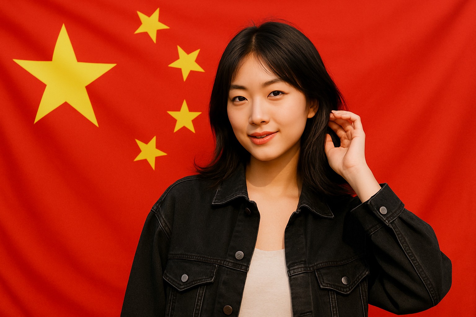 Junge Frau vor der Flagge Chinas