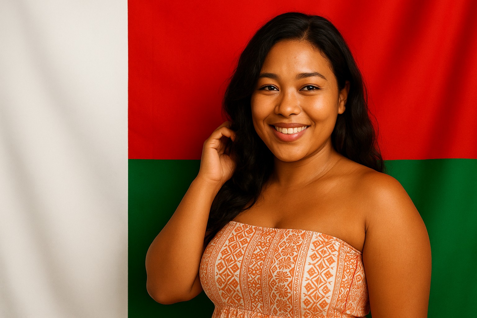 Porträt einer jungen Madagassin vor der Flagge