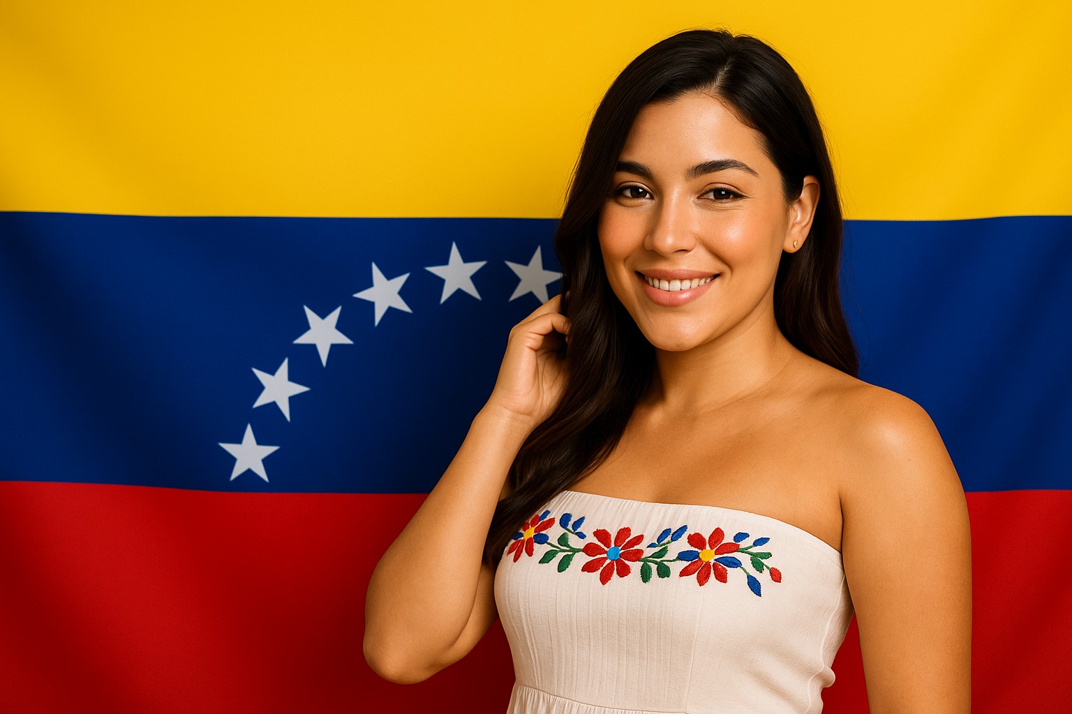 Porträt einer jungen Venezolanerin vor der Flagge