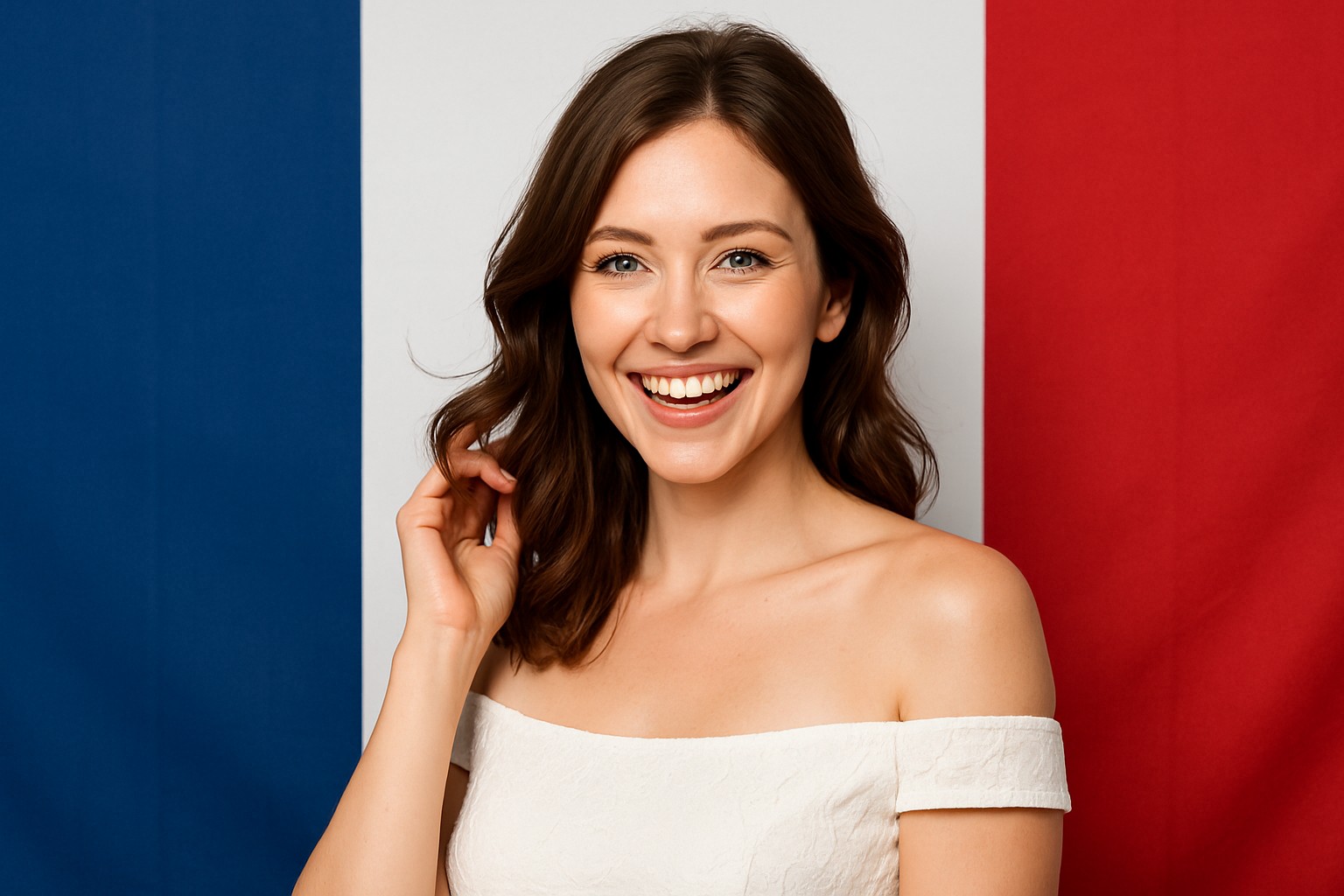 Porträt einer jungen Französin vor der Flagge
