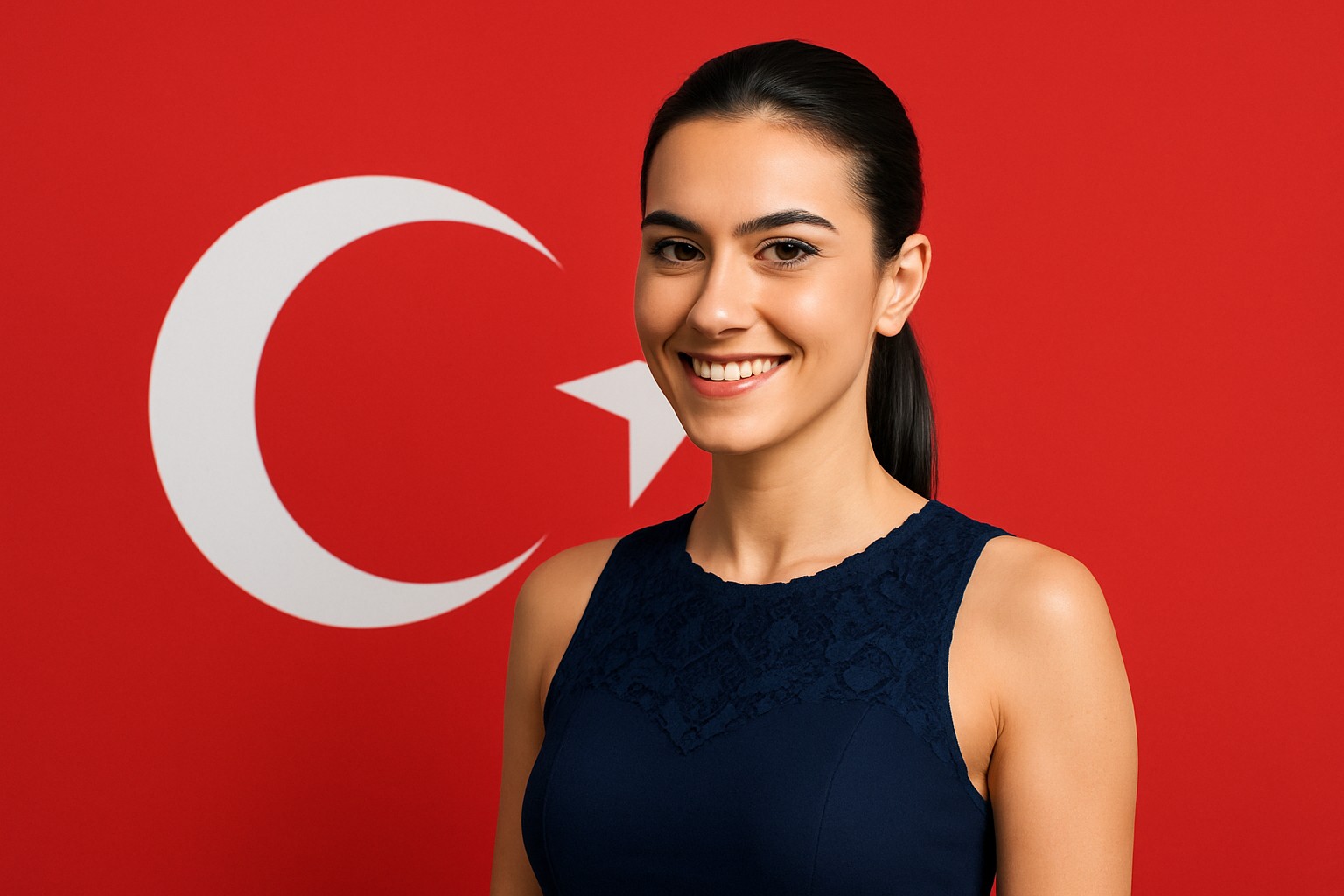 Porträt einer jungen Türkin vor der Flagge