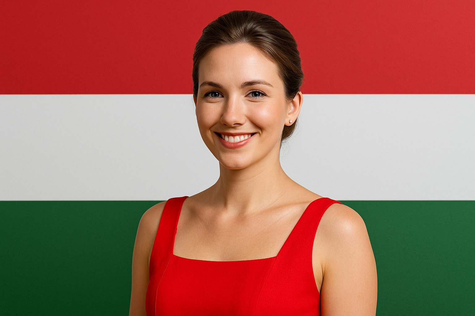 Porträt einer jungen Ungarin vor der Flagge